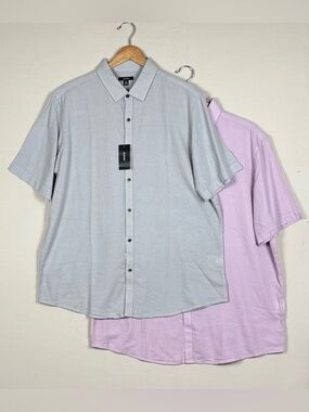 Alfani 2-Pack 100% Cotton Button Shirt Bundle XL NWT Pink Gray Short Sleeve